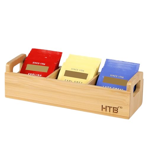 HTB Small Bamboo Tea Bag Holder with 3 Compartments - color: Bamboo 1PCS