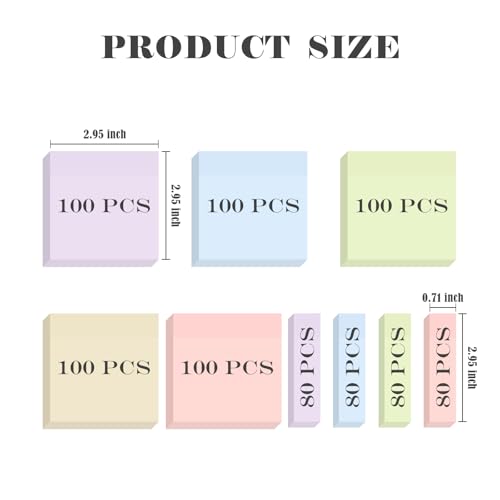 BAYTORY 6 Pads Pastel Sticky Notes, Memo Self-Stick Note (3x3 & 3x0.7 in) - size: 3x3 & 3x0.7 Inch