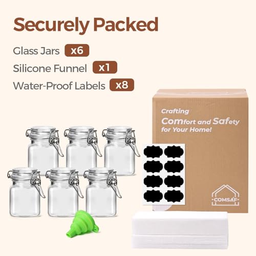 ComSaf Square Small Glass Spice Jars with Airtight Lids 4 oz 6 Pack Pantry - size: 4 fl oz x 6