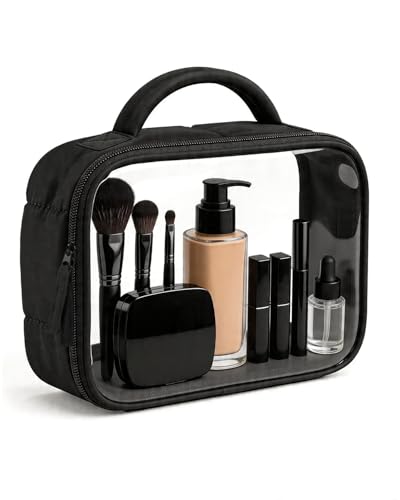 Moyad TSA Approved Toiletry Bag Clear Quart Size Travel Bags Makeup Bag - color: Puffer Black, size: 1 Pack, Handle