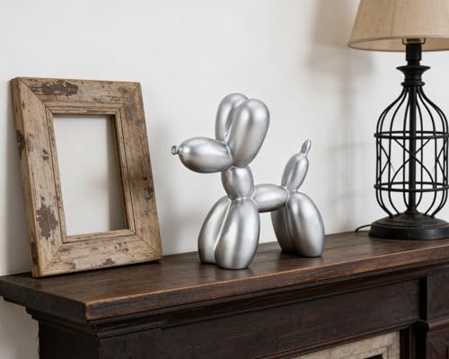 4 Inch Matte Silver Balloon Dog Sculpture - color: Silver