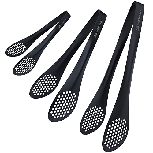 MSY BIGSUNNY Kitchen Buffet Tongs - Heavy Duty Food Serving Set for Cooking, BBQ - Metal Salad Tongs Set of 3 (Black 7" 9" & 11") - color: black 7" 9" & 11" Serving Tongs