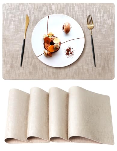 Faux Leather Placemats Set of 4, 12 x 17 Inch, Waterproof Wipeable Heat Resistant Table Mats for Dining Room, Kitchen, Indoor Outdoor, Platinum - color: Leather Platinum