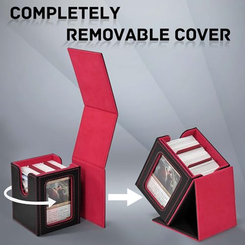 ZLCA MTG Deck Box with Commander Window Display, Trading Card Storage Box Holds 100 Double-Sleeved Cards Suitable for TCG/CCG/PTCG/EDH/Magic/Sport Cards (Black&Red) - color: A1-Black& Red, size: B-Vertical-Commander