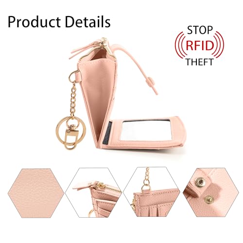 Keychain Wallet Wristlet Small Credit Card Holder Bracelet Key Chain Purse Bangle Tassel Beads Key Rings for Women - color: 04-rfid Rose