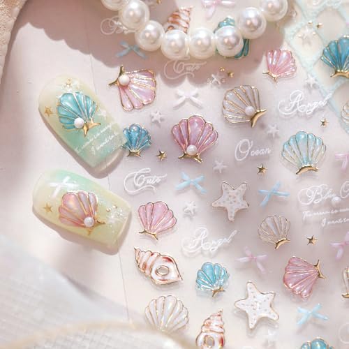 5D Embossed Under The Sea Stickers for Nail Art Jelly Fish Self-Adhesive Nail Art Decals for Women Nail Supplies Art Design Stickers (TL-481) - style: TL-481