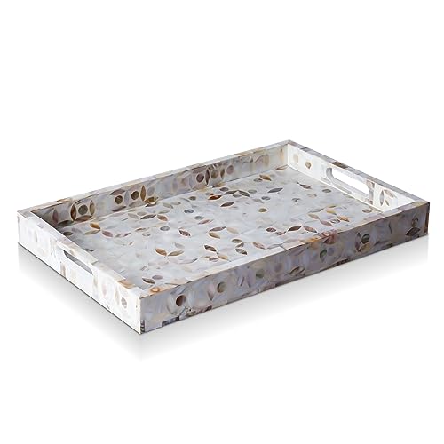 Handicrafts Home Mother of Pearl White Decorative Serving Ottoman Tray17x11 - color: Discovery Jewel Grande, size: 17" x 11" x 2"