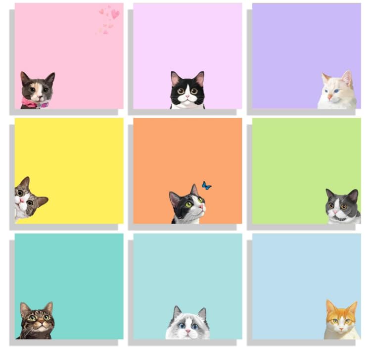 9 Pads Cute Cat Sticky Notes 3X3 Funny Post it Notes Notepads - color: Cat