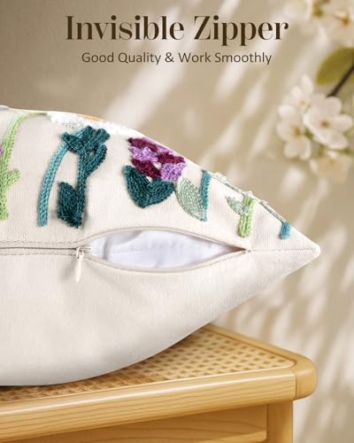 Embroidered Throw Pillow Cover, 20x12 Inch, Wildflower - color: Wild Floral, size: 20" x 12" (Pack of 1)