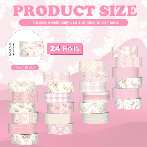 Gueevin 24 Rolls Floral Washi Tapes Set Scrapbook Supplies, Roses and Lace - style: Roses and Lace