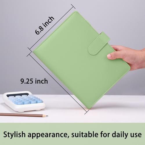 Antner A5 Binder 6 Ring Refillable Notebook Planner Cover for Cash Organizer, PU Leather Loose Leaf Photocard Holder Aesthetic Small Binder for A5 Planner Inserts with Magnetic Buckle, Matcha Green - color: Matcha Green