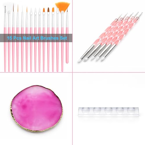 Nail Art Brush Set with Silicone Sculpting Tools, Metal Dotting Tips & Brush Holder – Includes Mixing Palette, Nail Painting Brushes for Gel, Acrylic, DIY Nail Design, Salon & Home