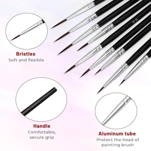 60 Pcs Tiny Detail Paint Brushes Set, Micro Small Paint Brush with 3 Sizes, Mini Miniature Thin Fine Tip Liner Paintbrushes for Nail Art Watercolor Crafts Oil Acrylic Painting Models Detailing Sculpt