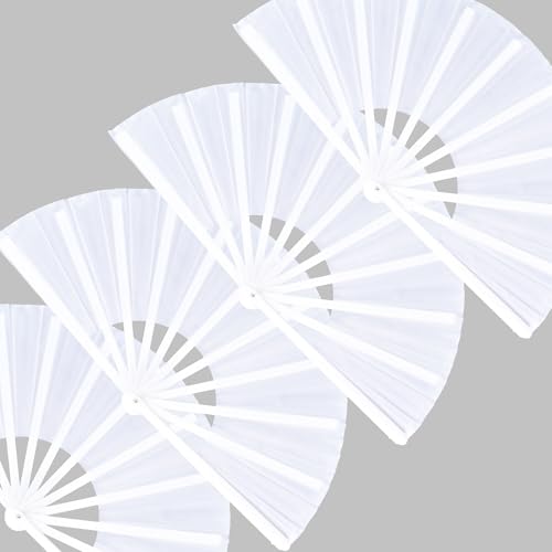 4 Pack Large Folding Hand Fan, White Chinese Kung Fu Tai Chi Fan Pop Nylon-Cloth Fan For Men And Women Performance, Dance, Decorations, Festival, Gift (4p Folding fan white) - color: 4p Folding fan white