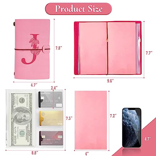 Personalized Journal Gift-Pink Initial Leather Journal+Heart Diamond Pen Set,Travel Notebook Diary Gifts,Refillable Notepads,Christmas,Birthday Gifts for Women Girls (7.9"x4.7") (J) - style: J