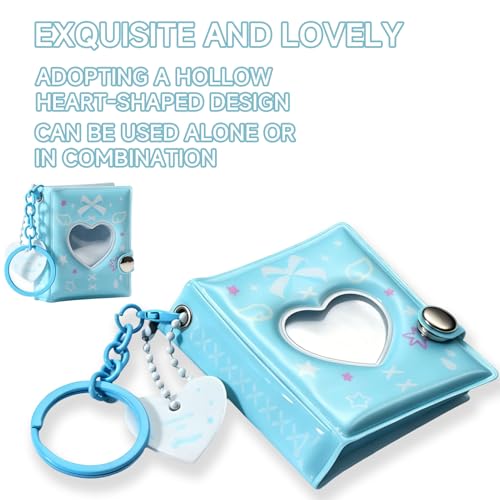 Mini Photocard Binder, Heart Hollow Portable Photos Card Book with Lovely Pendant, Cute Style Kpop Card Holder Collectible Album for Fans (Blue) - color: Blue