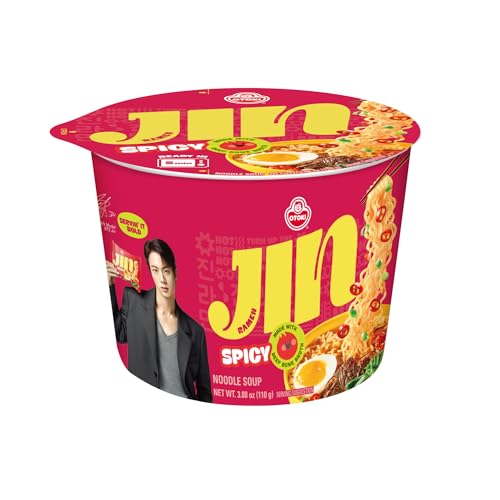 OTOKI Jin Ramen Spicy Bowl – Authentic Korean Instant Noodles with 13-Hour Simmered Beef Bone Broth, Bold & Fiery Flavor, Microwave or Add Hot Water, Ready in 5 Minutes, 3.88 oz (Pack of 6)