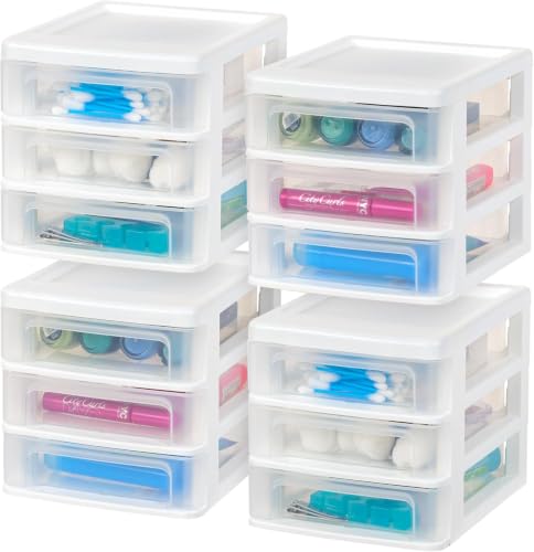 IRIS USA 4-Pack 3-Drawer Small Desktop Organizer, Stackable, White - color: White, style: Small - 4 Pack
