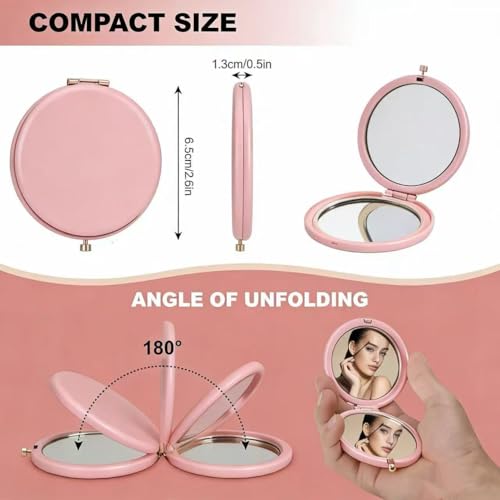 MIHAGUTY Magnifying Compact Mirror for Purses with 2 x 1x Magnification, Folding Mini Pocket Double Sided Travel Makeup Mirror,Perfect for Purse, Pocket and Travel (Pink) - color: Pink, size: 0"L x 0"W