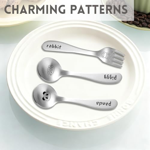 Stainless Steel Dessert Spoon and Fork Set - 2pcs Mini Utensils for Espresso, Ice Cream, Dessert, and More Available in Dinosaurs, Pandas, Rabbits, Cats, and Pigs (Dinosaurs) - color: Dinosaurs