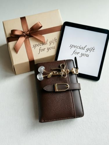 Small Wallet for Women PU Leather Trifold Card Holder with Coin Pocket & Cute Cherry Keychain (Coffee) (Coffee)