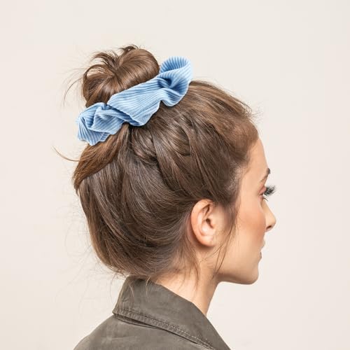 Scrunchies for Women Girls 6Pcs Blue Velvet Scrunchies for Thick Hair Ultra Textured Soft Scrunchy Hair Ties Solid Elastic Hair Bands Fuzzy Ponytail Holders Cute Hair Accessories Holiday Gift - color: Blue(A) 6PCS