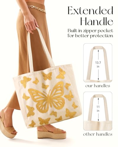 Miss Adola Embroidery Canvas Tote Bag with Pocket & Buckle - color: Butterfly