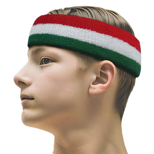 COUVER 3 Color Striped Sports Sweatband Set - color: Green/White/Red