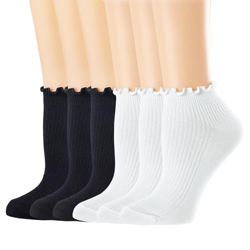 Mcool Mary Womens Ankle Ruffle Socks 6 Pack - color: White, Black, size: 5-9