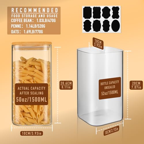 D2scrma 50oz/1.6Qt/1500ml Square Glass Storage Containers with Lids 3-Pack - size: 50oz*3