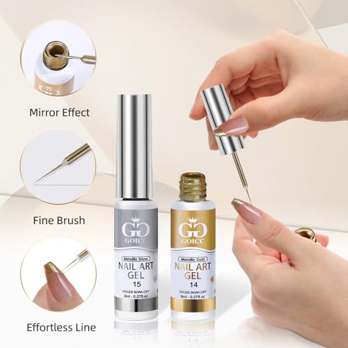 Gold Silver Metallic Gel Liner Nail Polish 3D Mirror Chrome Gel French Tip - color: Gold