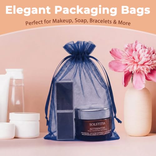 Crweety 50PCS Organza Bags 3x4 Navy Blue Small Gift Bags Mesh Drawstring - color: Navy Blue