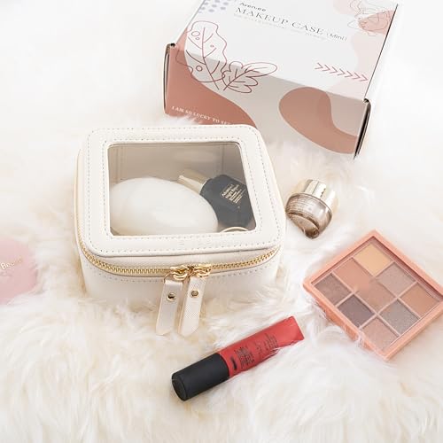 Aveniee Clear Makeup Bag Small, Mini Travel Toiletry Bag Cosmetic Bags Organizer, TSA Approved Clear Makeup Case Pouch with Zipper, Car Essentials for Women Men(Mini-White) - color: Off-White, style: Mini Trend