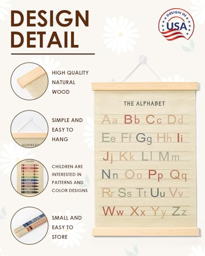 Forzacx Toddler Learning Posters 3-Pack 12x16 Inch, Wall Decor for Playroom & Nursery, Interactive Learning Posters with ABC, Numbers & Colors, Fun Classroom Decorations
