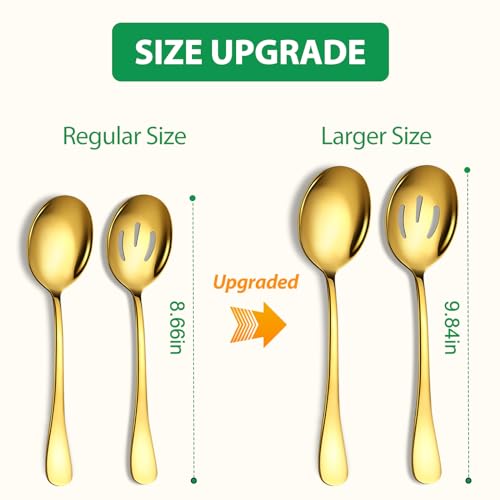 Serving Spoons Set, 8PCS, 10-Inch, Includes 4 Large, 4 Slotted, Gold - color: Gold, size: 8 Pieces (Large and Slotted)