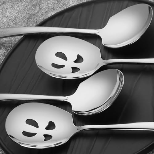 Serving Spoons Set 9.14 Inch Slotted Spoon Serving Spoon Stainless Steel Serving Utensils for Buffet Parties Catering Dishwasher Safe(Set of 4, Silver) - size: 2 Spoons, 2 Slotted,Silver