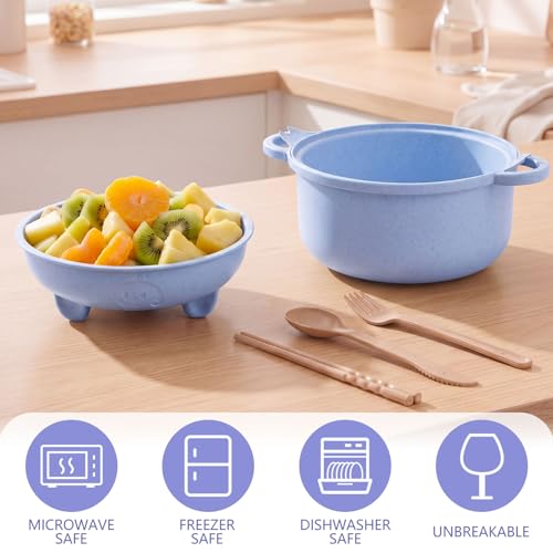 2 Sets 45oz Cute Pig Ramen Bowl Set Microwavable Purple, Nordic Blue - color: Purple,Nordic Blue