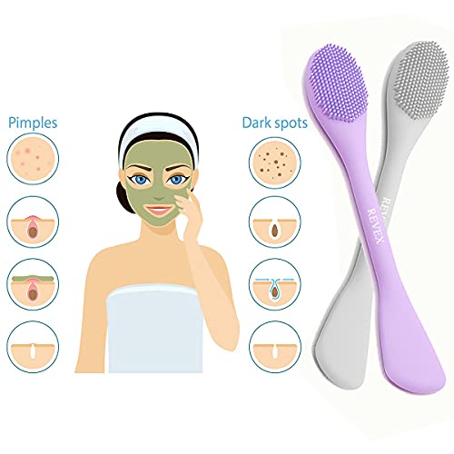 REVEX Silicone Face Mask Applicator,Face Scrubber,Exfoliating Pore Scrubber,2Pcs Pore Cleaning Brush for Blackhead Remover,Face Brush for Women Men.(PurPle+Gray) - color: PurPle+Gray