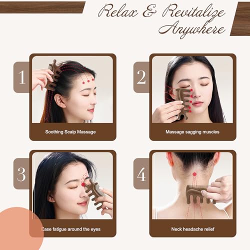 Wooden Scalp Care Comb, Wide Tooth Hair Sectioning Tool with V-Shaped End, Manual Styling Comb for Daily Hair Care