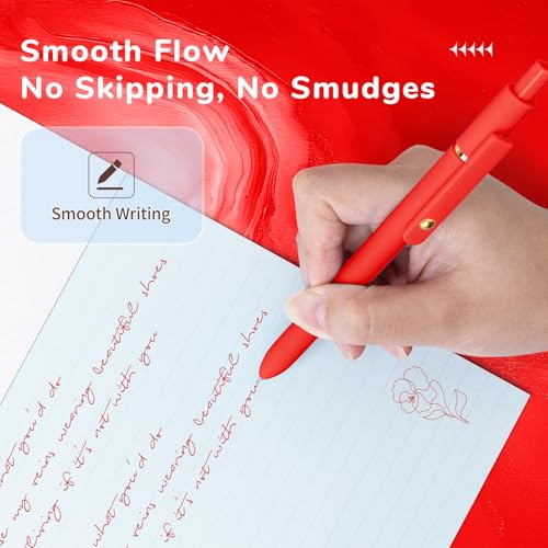 UIXJODO Red Pens, 6 Pcs Red Ink Pens Fine Point Smooth Writing Pens, 0.5mm Colored Ink Gel Pens for Journaling Note Taking, School Supplies Gifts for Women (6 Pcs Gold Red - Red Ink) - color: 6 Pcs Gold Red - Red Ink