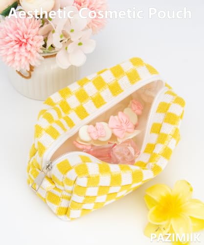 PAZIMIIK Checkered Makeup Bag for Purse, Small Travel Cosmetic Pouch,Yellow - color: Yellow