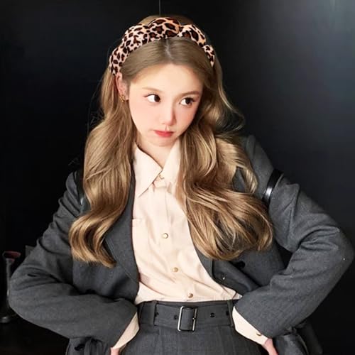 Spa Headbands for Washing Face Wristband Set Sponge Makeup Skincare Headband Wrist Towels Bubble Soft Terry Towel Cloth Hairband for Women Puffy Headwear Non Slip Thick Thin Hair Headwear (Leopard) - color: Leopard