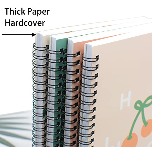 Yansanido Spiral Notebook, 4 Pcs A5 Cherry Design Hardcover 8mm Ruled 4 Color 80 Sheets -160 Pages Journals for Study and Notes (Cherry) - style: Cherry