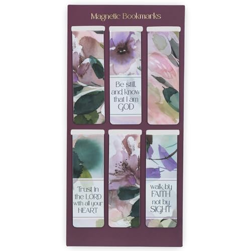 Christian Art Gifts Colorful Inspirational Magnetic Scripture Bookmark Set for Women: Bible Verses, White, Purple, Teal, Pink, Green Multicolor Floral Cute Watercolor Theme for Books, Bibles, Set of 6 - color: Trust in the Lord