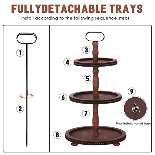 Urban Deco Wooden Tiered Tray 3-Tier Decorative Tray Stand Serving Tray - style: 3 tier-brown