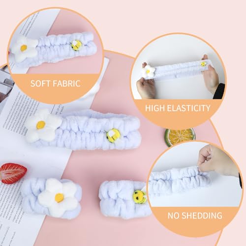 PERFECTSIGHT Kawaii Headband for Spa, Makeup, Washing Face, Party - 2 Pack Cute Hair Band for Shower Beauty Skincare, Soft Facial Headbands for Girls and Women (Blue Flower Bee) - color: Blue Flower Bee