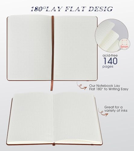 Biuwory Dotted Journal Notebook, 140 Dot Grid Pages, Medium 5.7"×8.3" - color: Brown, size: Dotted-140 Pages (5.7"×8.3")