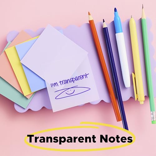 Post-it Transparent Notes, 2.8 x 2.8 in, Pastels, 2 Pads