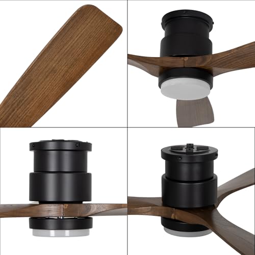 52 Inch Amber Wood Ceiling Fan with Lights - color: Flush Mount - Amber wood