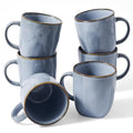 famiware Coffee Mugs Set of 6, Ocean Square 13oz Coffee Cup Set with Handle - color: Ocean Square-Blue, size: 6pcs